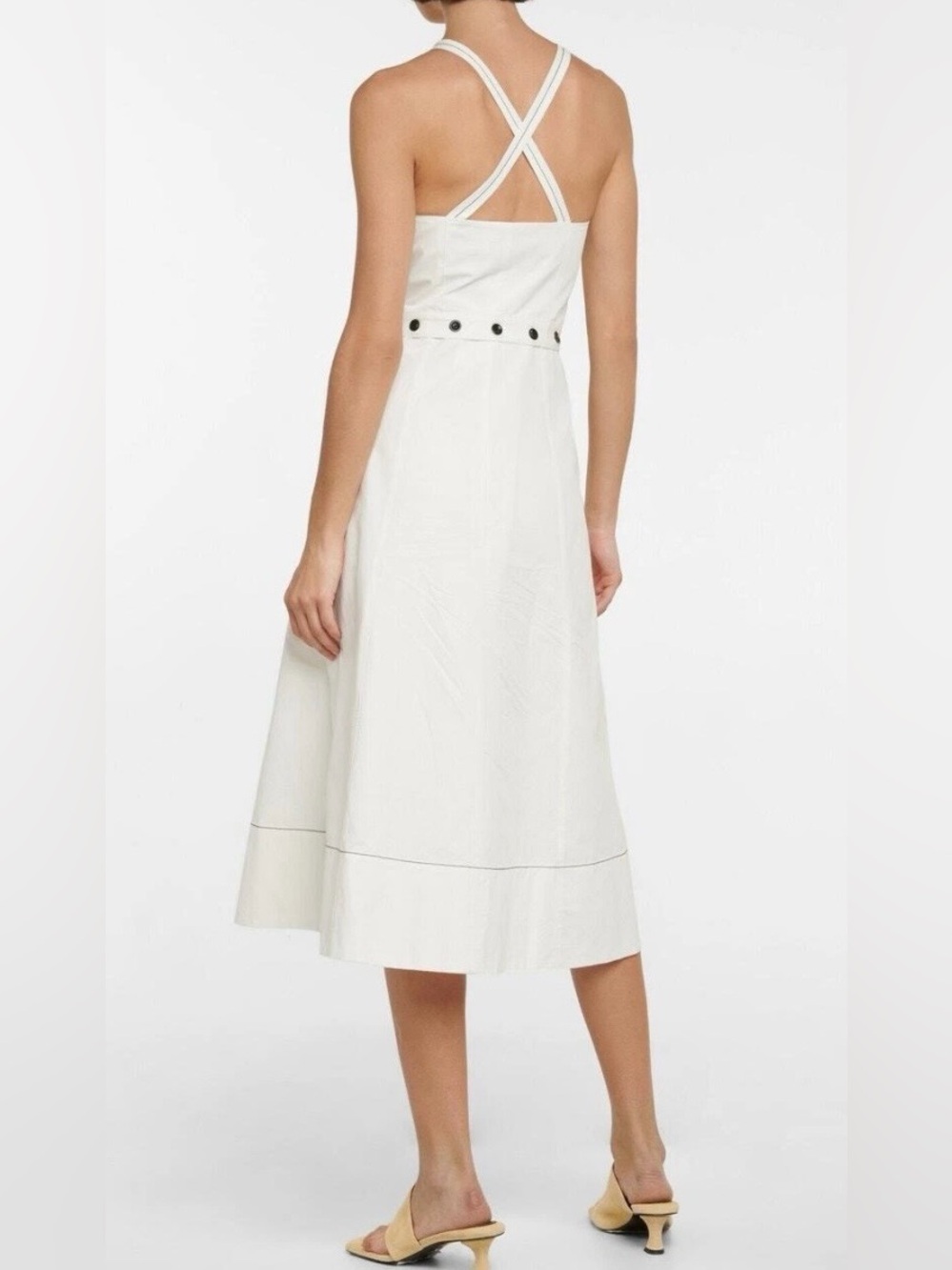 Proenza Schouler Full Front Zip Midi Dress White Cotton Linen Blend, Size 4 - Picture 2 of 16
